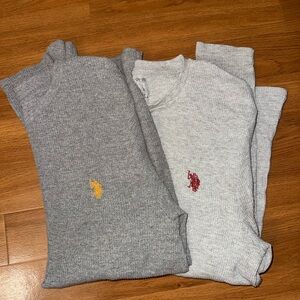 U.S. Polo Assn. Gray Ribbed Long-Sleeve Tops with Embroidered Logo